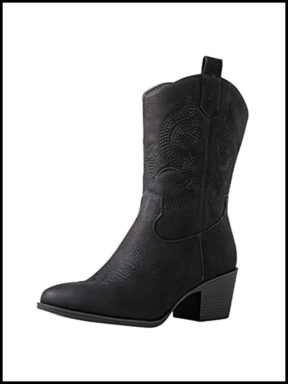 Western Cowboy Boots Faux Leather Mid-Calf Block Heel Zip Up